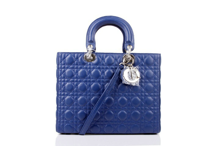 replica jumbo lady dior lambskin leather bag 6322 royablue with silver hardware - Click Image to Close